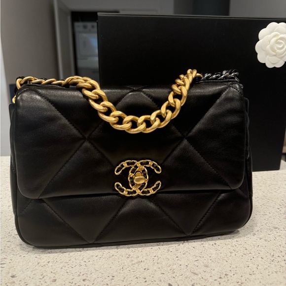 Chanel 19 Black Quilted Leather Bag with Gold and Silver Chain - Picture 8 of 8